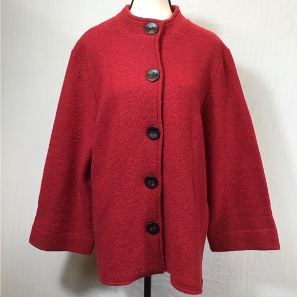 Vintage Ruby Rd Womens 100% Wool Pea Coat Size L Red Button Up Swing Jacket Twee - Picture 3 of 16